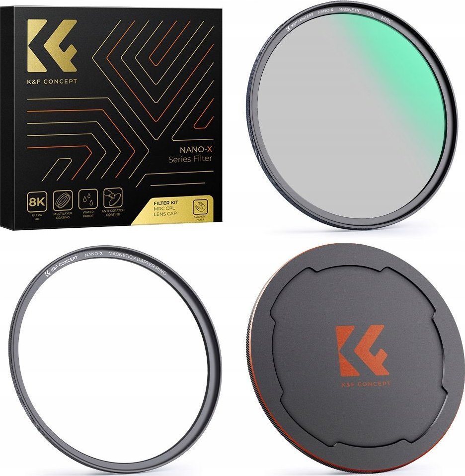 Zestaw 3w1 Filtr Polaryzacyjny Cpl Pierścień Magnetyczny Dekielek K&f 67 Mm / Sku.1705