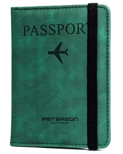 PETERSON Zielone etui na paszport karty dokumenty zamykane na elastyczną gumkę przegródki na karty SIM skóra ekologiczna - Etui na dokumenty i karty - miniaturka - grafika 1