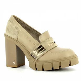 Beżowe mokasyny na słupku CARINII - Carinii - Mokasyny damskie - miniaturka - grafika 1