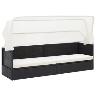 vidaXL Sofa ogrodowa z zadaszeniem, czarna, polirattanowa - Leżaki ogrodowe - miniaturka - grafika 1