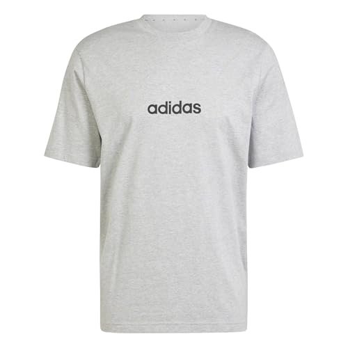 adidas Mężczyźni ESSENTIALS LINEAR SINGLE JERSEY TEE, medium grey heather/black, XS