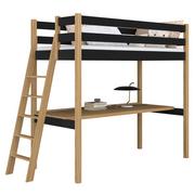 Łóżka - Drewniane łóżko na antresoli z biurkiem N02 czarno dębowy 120x200 - miniaturka - grafika 1