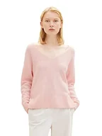 Swetry damskie - TOM TAILOR Denim Damski sweter Basic z dekoltem w serek, 32541-light English Rose Melange, S - miniaturka - grafika 1