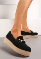 Mokasyny damskie - Czarne Wsuwane Mokasyny na Grubej Podeszwie Berilla - miniaturka - grafika 1