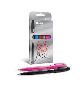 Pisaki pędzelkowe Pentel Brush Pen SES15 mix 6 kol - Przybory szkolne - miniaturka - grafika 1