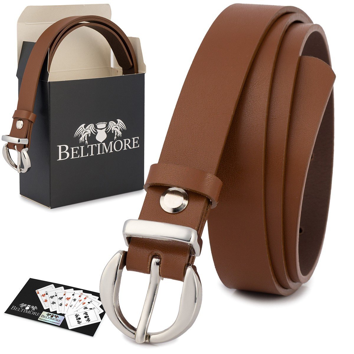 Skórzany pasek damski do spodni sukienki brązowa skóra nat 1,8 cm Beltimore O21 brązowy, beżowy r.110-125 cm