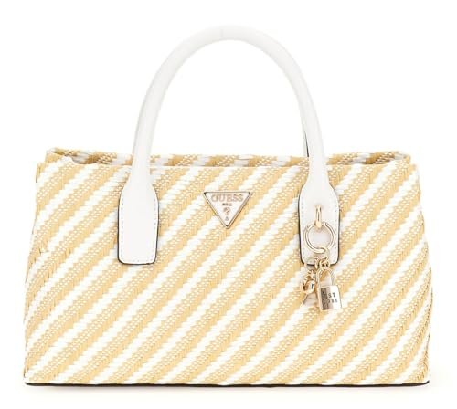 GUESS Women Simona SMALL Satchel Hand Bag, naturalny/biały