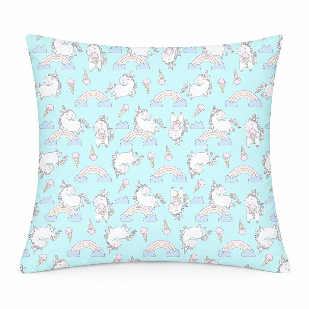 Poszewka bawełniana 40x40 miętowa w jednorożce i tęcze, dziecięcy nowoczesny - COTTON HOME KIDS
