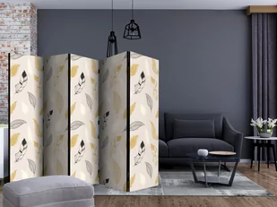 Parawan 5-częściowy - Złote piórka II [Room Dividers] (rozmiar 225x172) - Parawany - miniaturka - grafika 2