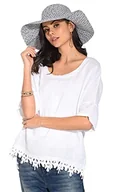 Koszulki i topy damskie - Bonateks damska top 100% lniana tunika Made in Italy, okrągły dekolt z falbanką, biała, rozmiar: XL, biały, XL - miniaturka - grafika 1
