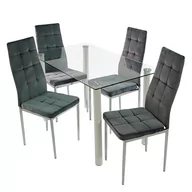 Stoły z krzesłami - Stół NICEA biały i 4 krzesła MONAKO VELVET szare - miniaturka - grafika 1