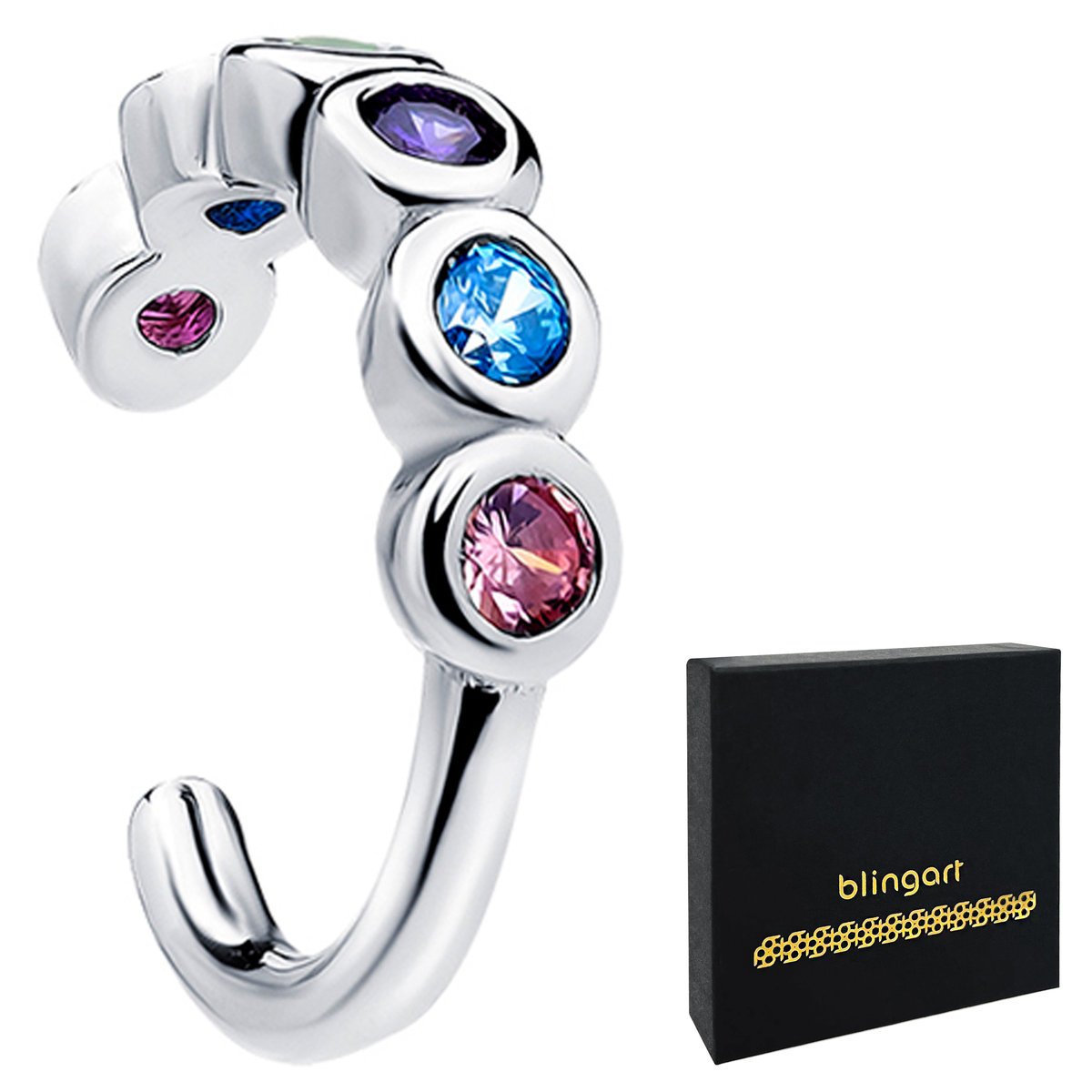 Kolczyk srebrny NAUSZNICA cyrkonie kolory SREBRO 9