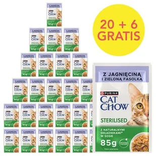 Karma dla kota CAT CHOW Sterilised z Jagnięciną i zieloną fasolką w sosie (26 x 85 g) - Mokra karma dla kotów Karma dla kota CAT CHOW Sterilised z Jagnięciną i zieloną fasolką w sosie (26 x 85 g) - Mokra karma dla kotów - miniaturka - grafika 1