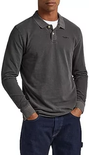 Koszulki męskie - Pepe Jeans Oliver Gd L/S męska koszulka polo, Czarny (sprany w czarny), M - grafika 1