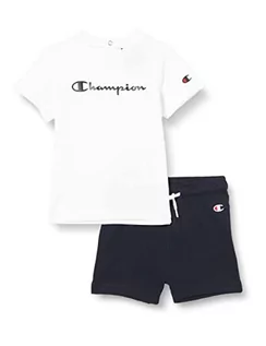 Spodenki damskie - Champion Legacy American Classics-Logo S/S T-Shirt & Szorty Pełna Baby, (Biały/Granatowy Niebieski), 6 mesi - grafika 1