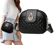 Torebki damskie - Torebka skórzana na ramię mała pikowana skóra ekologiczna czarna - miniaturka - grafika 1