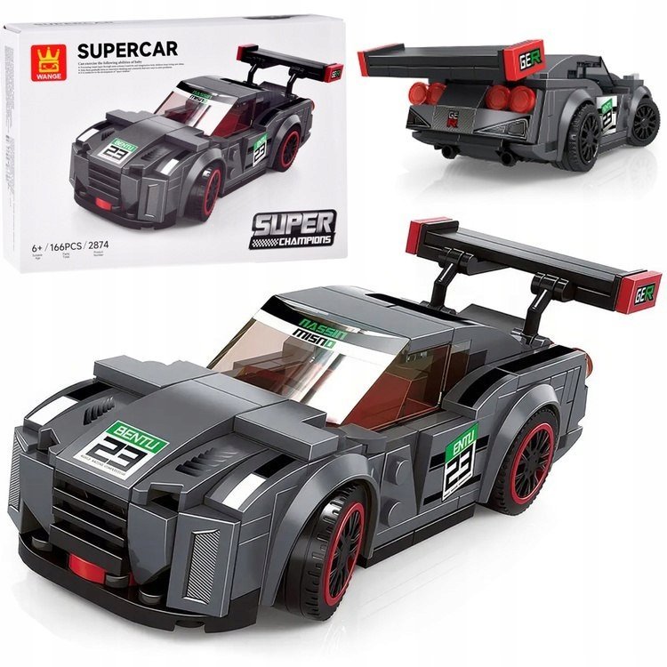 Klocki techniczne Sportowe auto SZARE 166-elementów + naklejki ZA5743