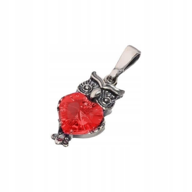 Zawieszka srebrna pr. 925 SOWA czerwony kryształ