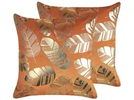 Poduszki dekoracyjne - Lumarko 2 Welurowe Poduszki Dekoracyjne W Liście 45 X 45 Cm Pomarańczowe Sunflower - miniaturka - grafika 1