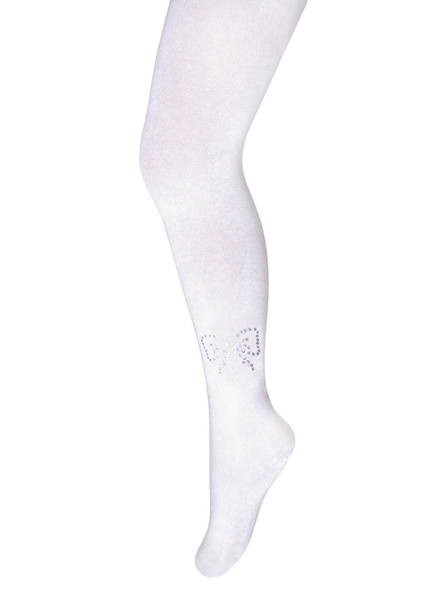 Dziewczęce rajstopy bawełniane kokardka z cyrkonii białe Milusie r.92/98