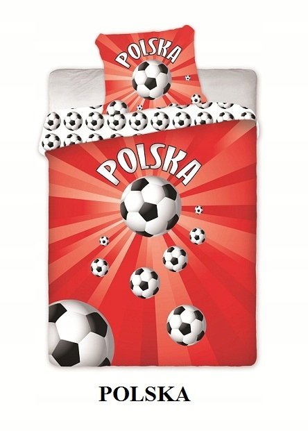 pościel dziecięca bawełniana 160x200 czerwona w piłki Polska dla kibica
