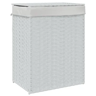 vidaXL Kosz na pranie z pokrywą biały 46x33x60 cm z polirattanu - Kosze na bieliznę - miniaturka - grafika 1