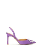 Czółenka - Fioletowe czółenka slingback z tkaniny - miniaturka - grafika 1