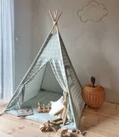 Namioty i tipi dla dzieci - Namiot tipi dla dzieci szary w kratkę z muślinu z matą podłogową - miniaturka - grafika 1