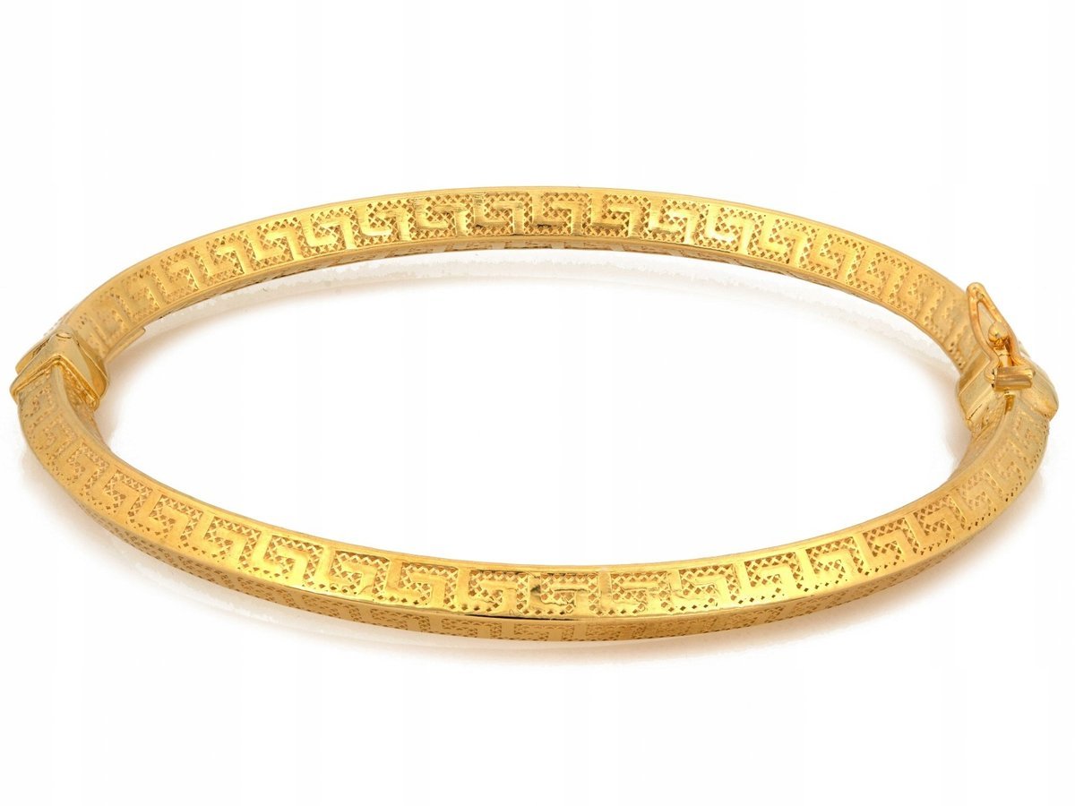 Bransoletka sztywna grecki wzór pozłacana srebro 925 11.84g rozmiar 19