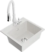 Zlewozmywaki z baterią - Mexen Milo zlewozmywak granitowy 1-komorowy z baterią kuchenną Savita, biały - 6505-20-672601-20 - miniaturka - grafika 1