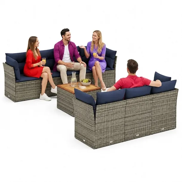 Modułowy zestaw wypoczynkowy z rattanu PE szary, wymiary: 62x62x69 cm, 55x