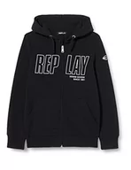 Bluzy dla chłopców - Replay Chłopięca bluza z kapturem z zamkiem błyskawicznym, czarna (Black 098), 10 lat, czarny (098 Black), 10 Lat - miniaturka - grafika 1