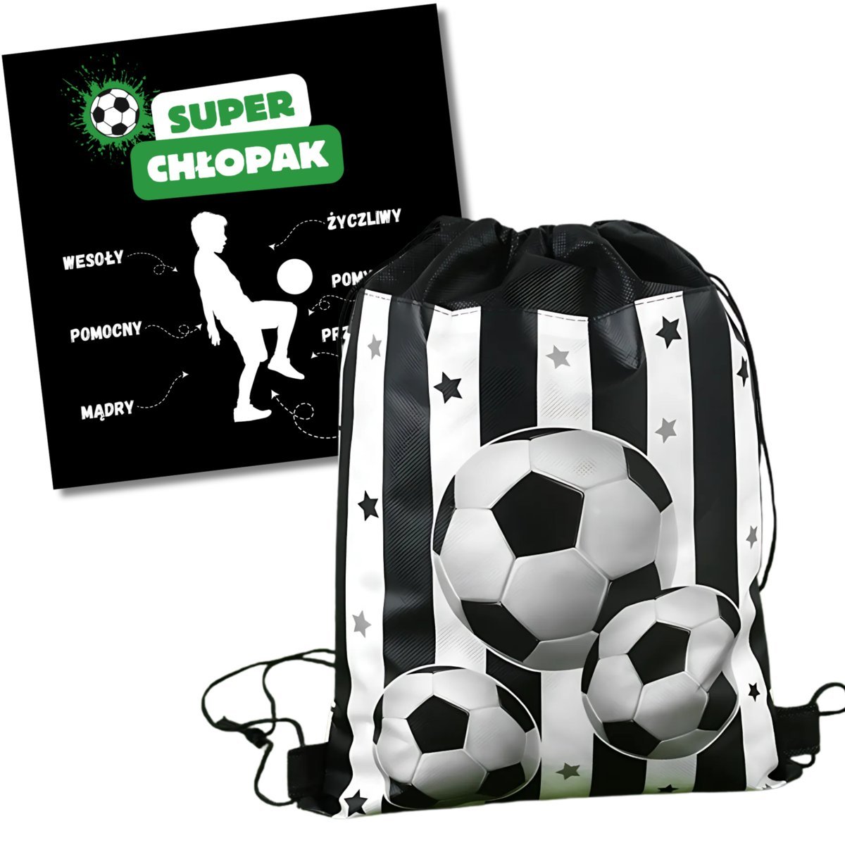 WOREK PLECAK PIŁKA NOŻNA PREZENT NA DZIEŃ CHŁOPAKA CZARNO-BIAŁY [WOREK2]