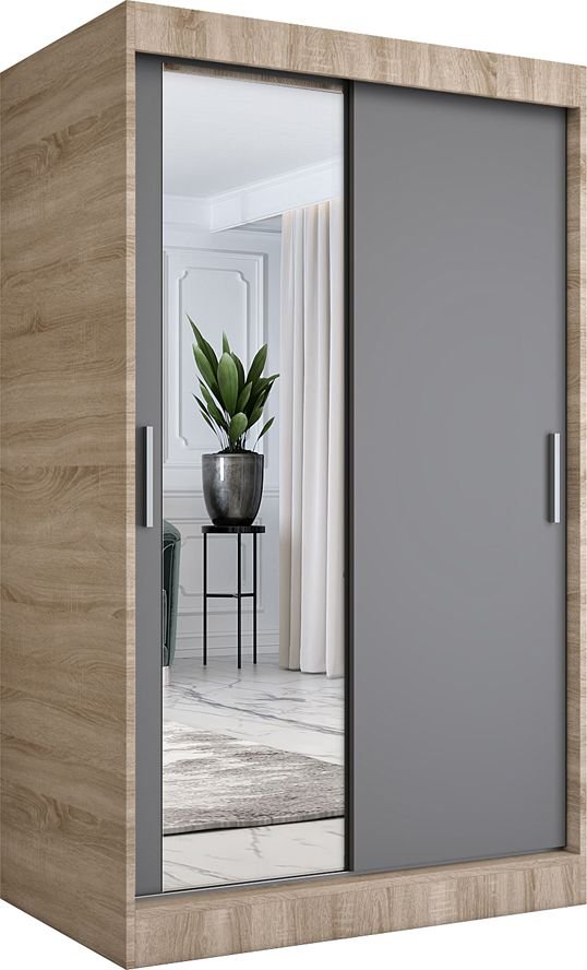 Elior Przesuwna szafa w kolorze dąb sonoma + antracyt - Lenora 3X