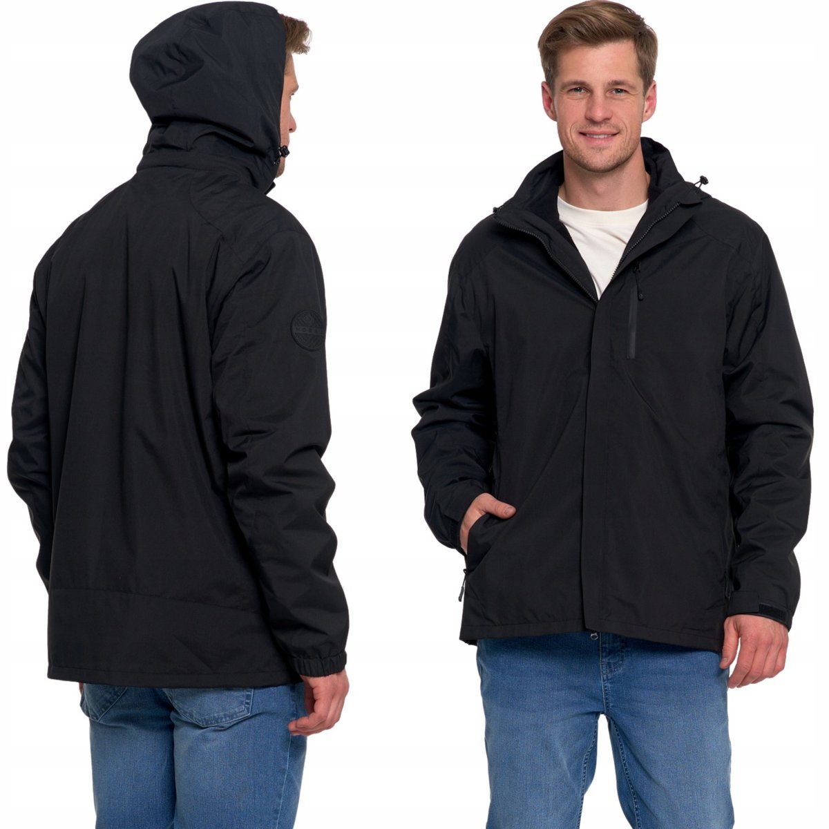 Męska Kurtka Wodoodporna Wiatroszczelna Odpinany Polar I Kaptur Moraj 2Xl Black