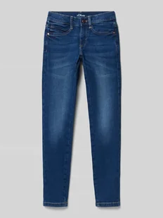 Jeansy o kroju slim fit z mieszanki bawełny ze szwami w kontrastowym kolorze model ‘SURI’ - Spodnie i spodenki dla dziewczynek - miniaturka - grafika 1