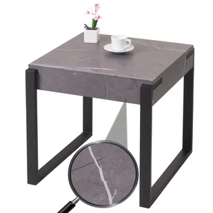 Stolik boczny HWC-L53, stolik kawowy stolik nocny stolik do salonu stolik kawowy, metal 51x50x54cm ~ marmurowy wygląd szary - Ławy i stoliki kawowe - miniaturka - grafika 1