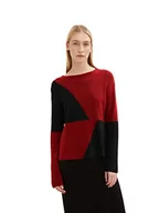 Swetry damskie - TOM TAILOR Damski Sweter z dzianiny z kolorowym blokowaniem 1034464, 30953 - Maroon Black Color Block, L - miniaturka - grafika 1