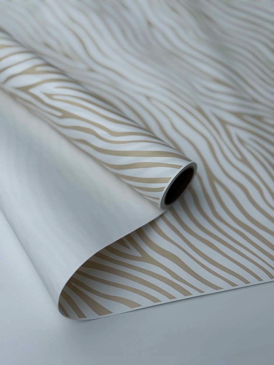 Papier Folia satynowy do pakowania ze wzorem ZEBRA, Biały + złoto 50cmx9m