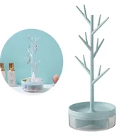 Biżuteria - akcesoria - Stojak na biżuterię w kształcie gałęzi z obrotową podstawą i pudełkiem do przechowywania, stojak na biżuterię (niebieski) - miniaturka - grafika 1