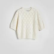 Swetry damskie - Reserved - Sweter w ażurowy wzór - Kremowy - miniaturka - grafika 1