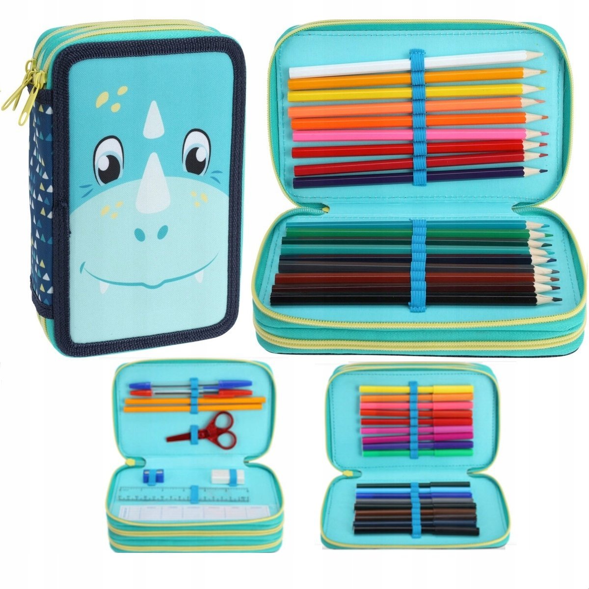 PIÓRNIK SZKOLNY Z WYPOSAŻENIEM TRZYKOMOROWY DLA CHŁOPCA DZIEWCZYNKI 45 el