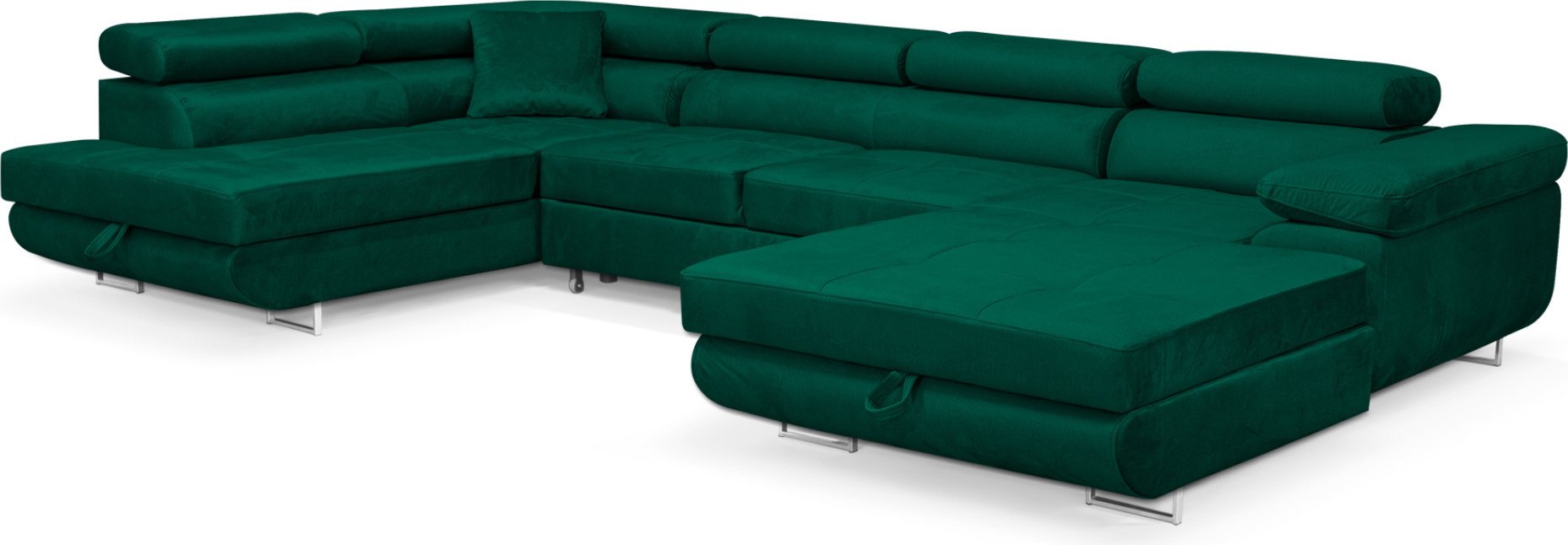 Narożnik Aller U Monolith XXL z funkcją spania i dwiema szufladami na pościel w kolorze zielonym, lewa strona