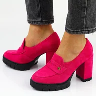 Mokasyny damskie - Fuksja zamszowe półbuty damskie na słupku, mokasyny Vinceza 20189 - miniaturka - grafika 1