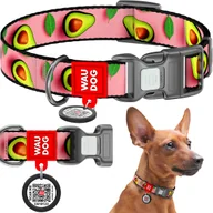Obroże dla psów - Obroża dla psa nylonowa WAUDOG Nylon z paszportem QR, rysunek "Awokado na różowo", rozmiar L, 33-49 cm, 25 mm - miniaturka - grafika 1