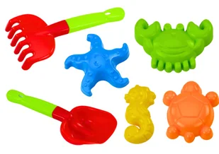 ZESTAW ZABAWEK DO PIASKU ŁOPATKA GRABIE FOREMKI 6 ELE. - Zabawki do piasku - miniaturka - grafika 1
