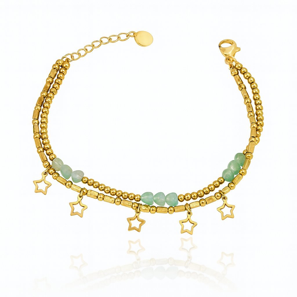 Bransoletka Emerald Stars Zielony Awenturyn Gwiazdy Stal 316L Prezent dla Niej