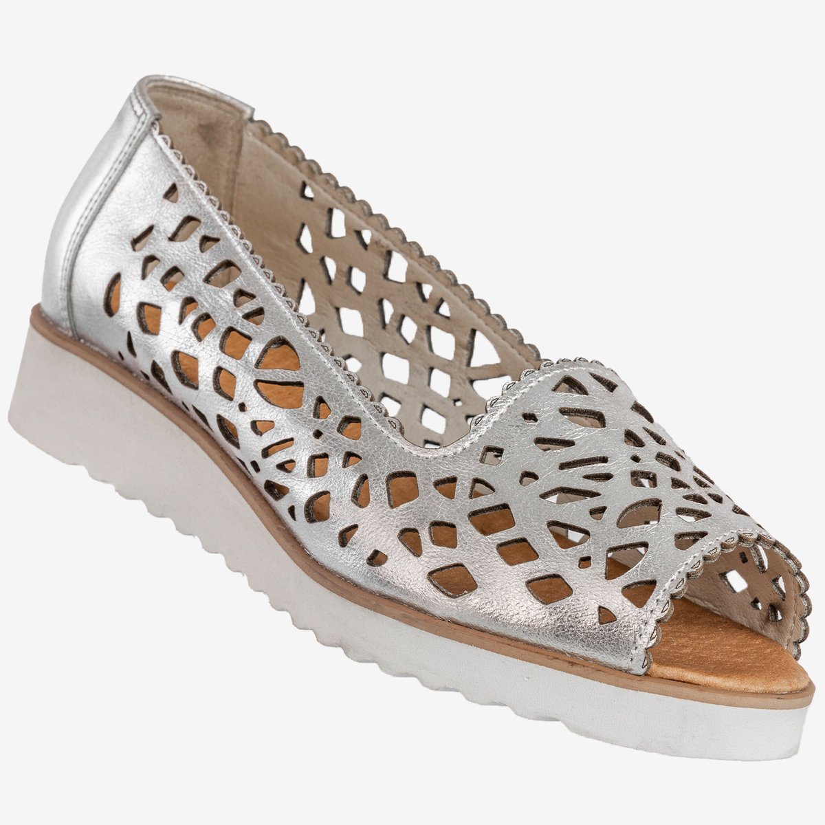 Baleriny Damskie Skórzane Półbuty Eleganckie Buty Srebrne Lewski 2703 39 Srebrny