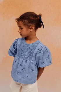 Bluzki dla dziewczynek - zippy bluzka bawełniana dziecięca kolor niebieski gładka - Zippy - grafika 1