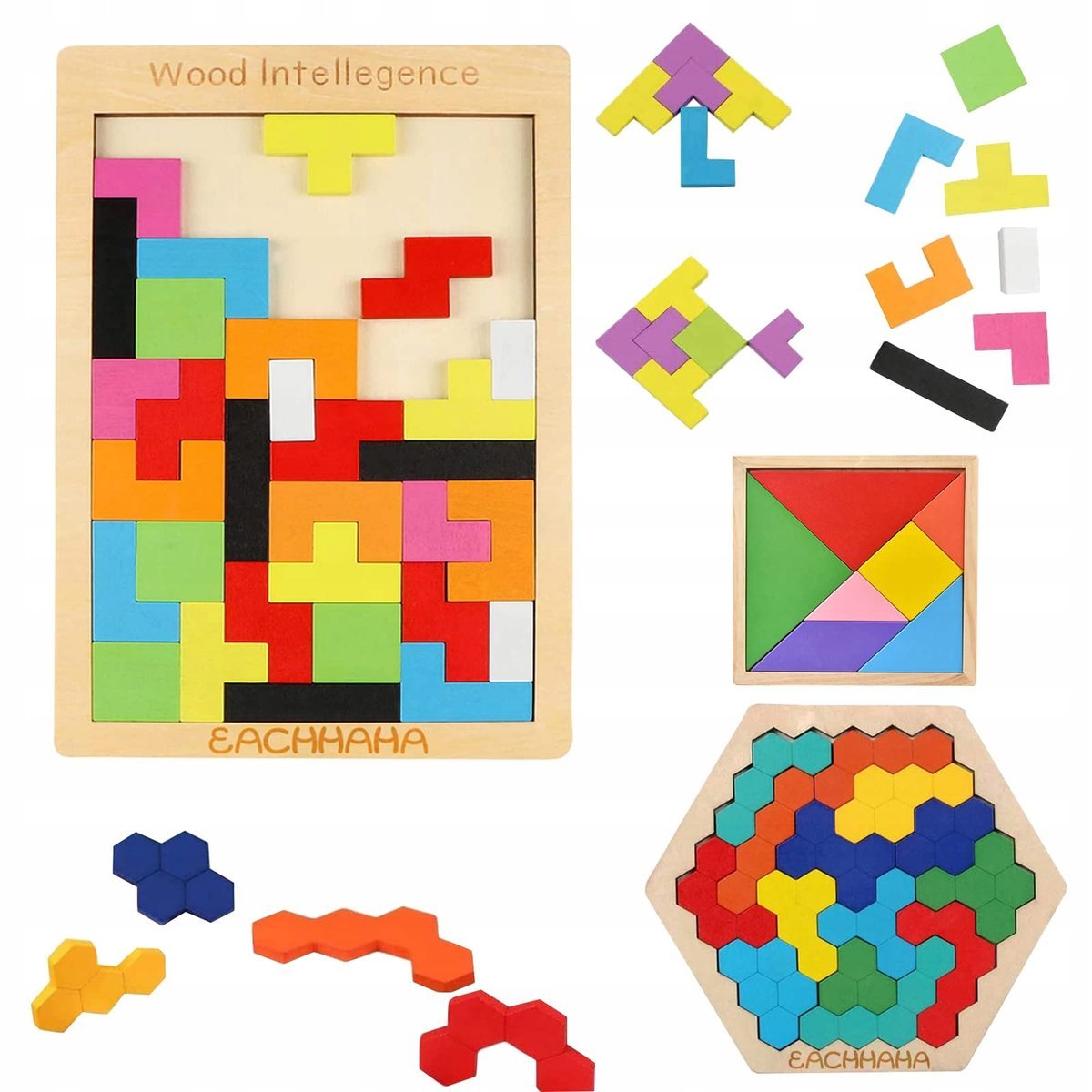 EACHHAHA Montessori Tangram Puzzle Drewniane Edukacyjne 4+
